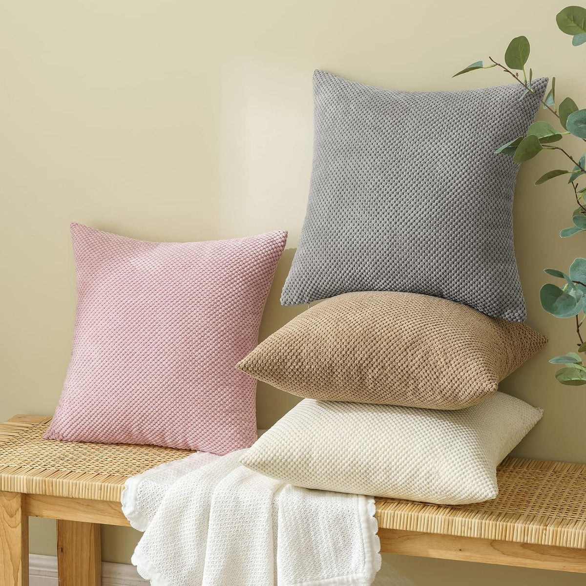 Kordsamt Kissenbezug Granulat Sofakissen 2er Set 40x40 cm Beige