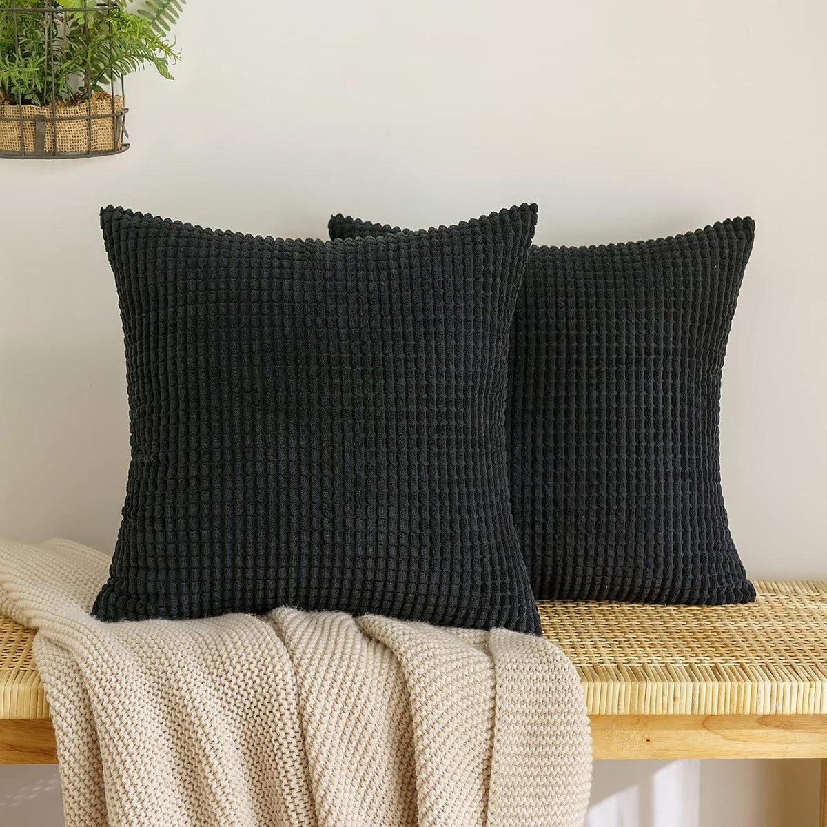 Dekorative Kordsamt Kissenbezug Set Granulat Schwarz 40x40 cm
