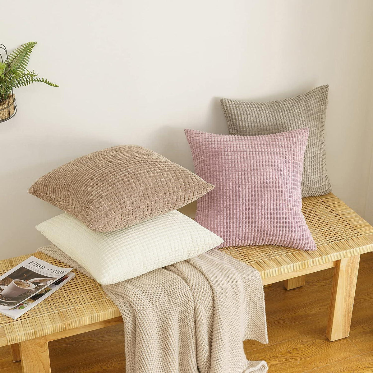 Kordsamt Kissenbezug 40x40 cm 2er Set Sandfarbe Granulat Deko Couch Sofakissen