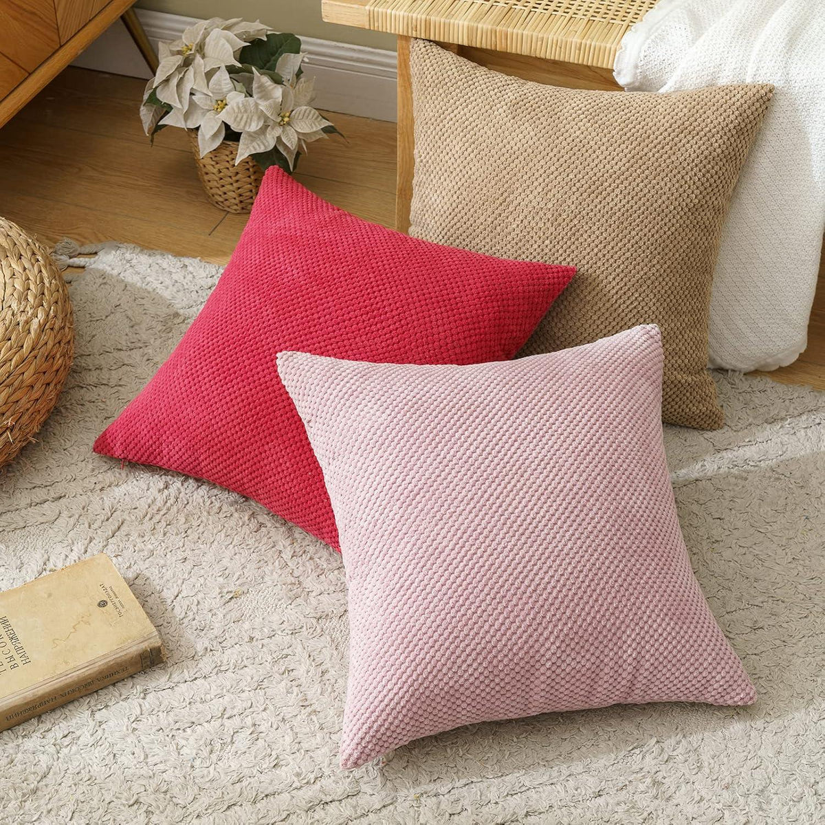Kordsamt Kissenbezug 40x40 cm Braun 2er Set - Dekorative Granulat