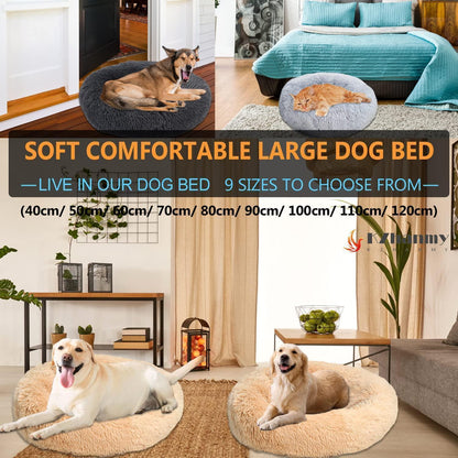 Rundes Hundebett Flauschig – Weiches Donut Kissen 90cm Beige