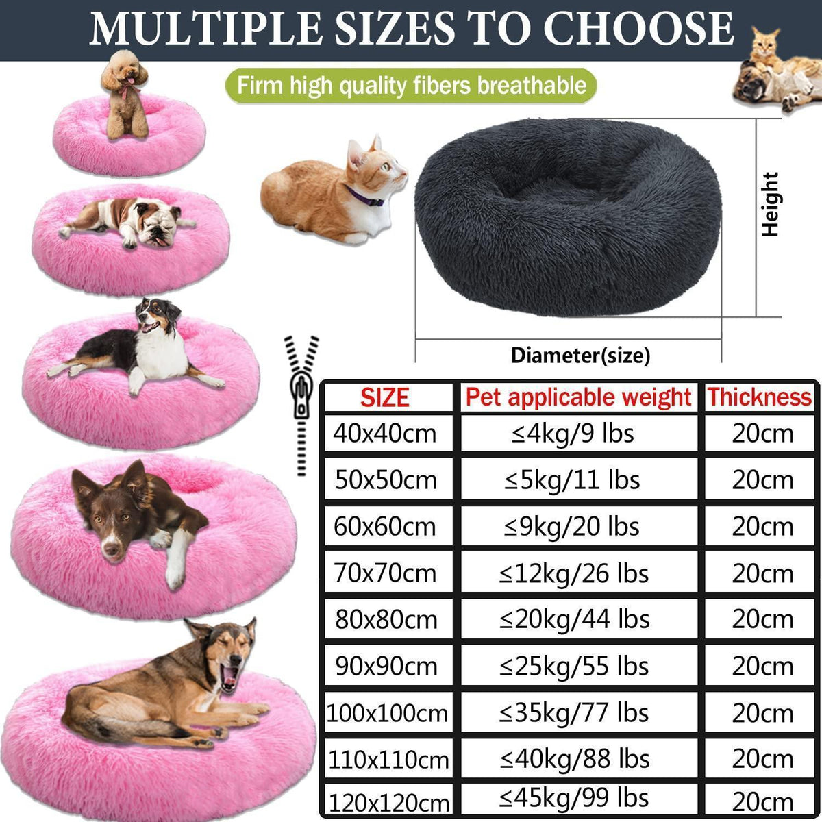 Rundes Hundebett Flauschig Rosa 2XL - 90cm