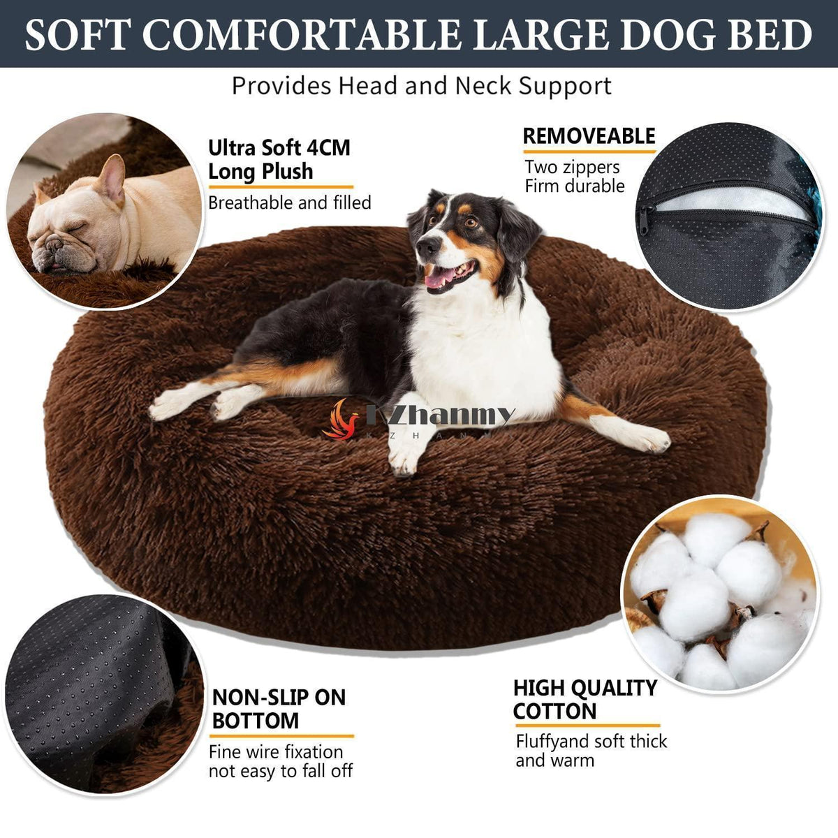 Rundes Hundebett Donut – Flauschig, Weich & Waschbar – Dunkelbraun 2XL