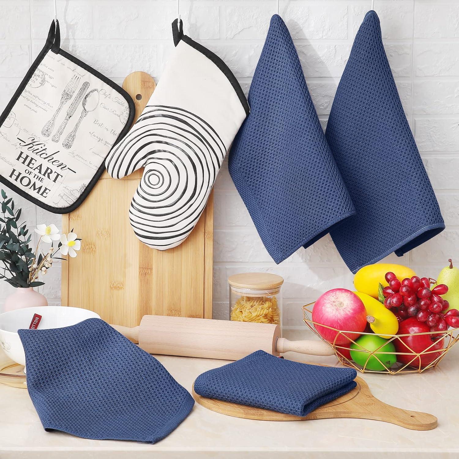 Geschirrtücher 100% Baumwolle, 4er Set 32x72 cm, Marine Blau
