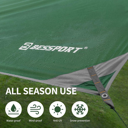 Bessport Tarp Zeltplane Wasserdicht 3x4.6m Stützstange UV-Schutzplane