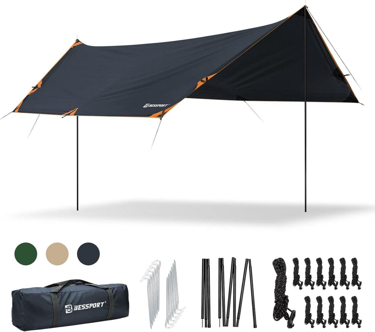 Bessport Tarp Zeltplane Wasserdicht 3x4.6m mit Stützstange