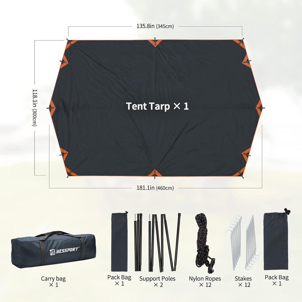 Ultraleichtes Bessport Tarp Zeltplane 3x4.6m Wasserdicht mit Stützstange