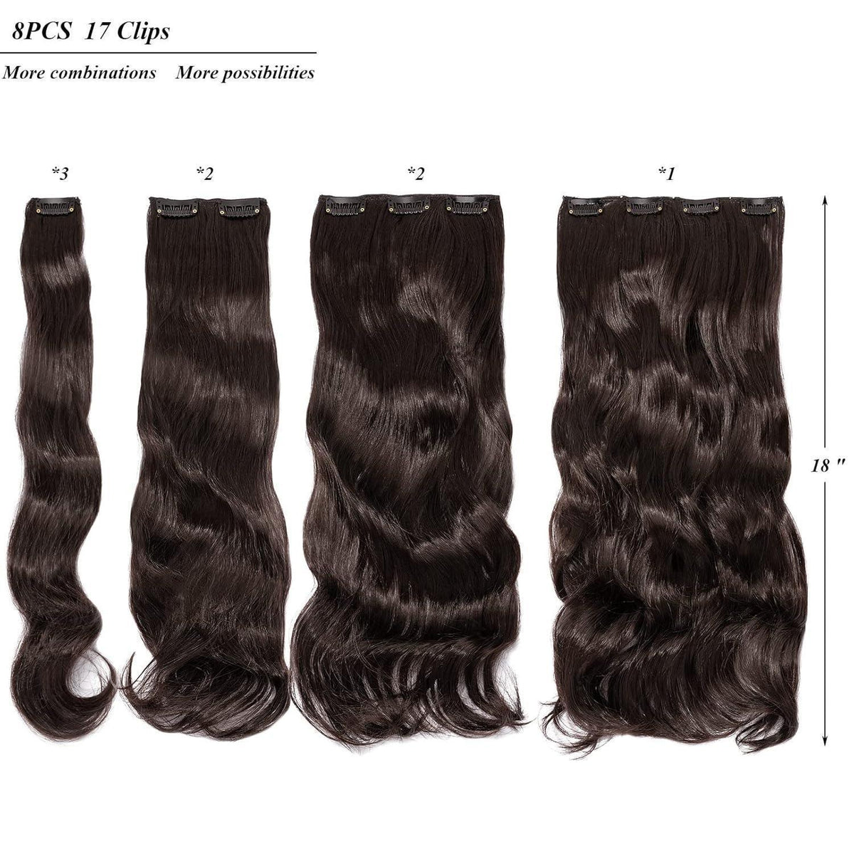 Gewellte Haarverlängerung 45cm – Mittelbraun, 8-tlg. Set