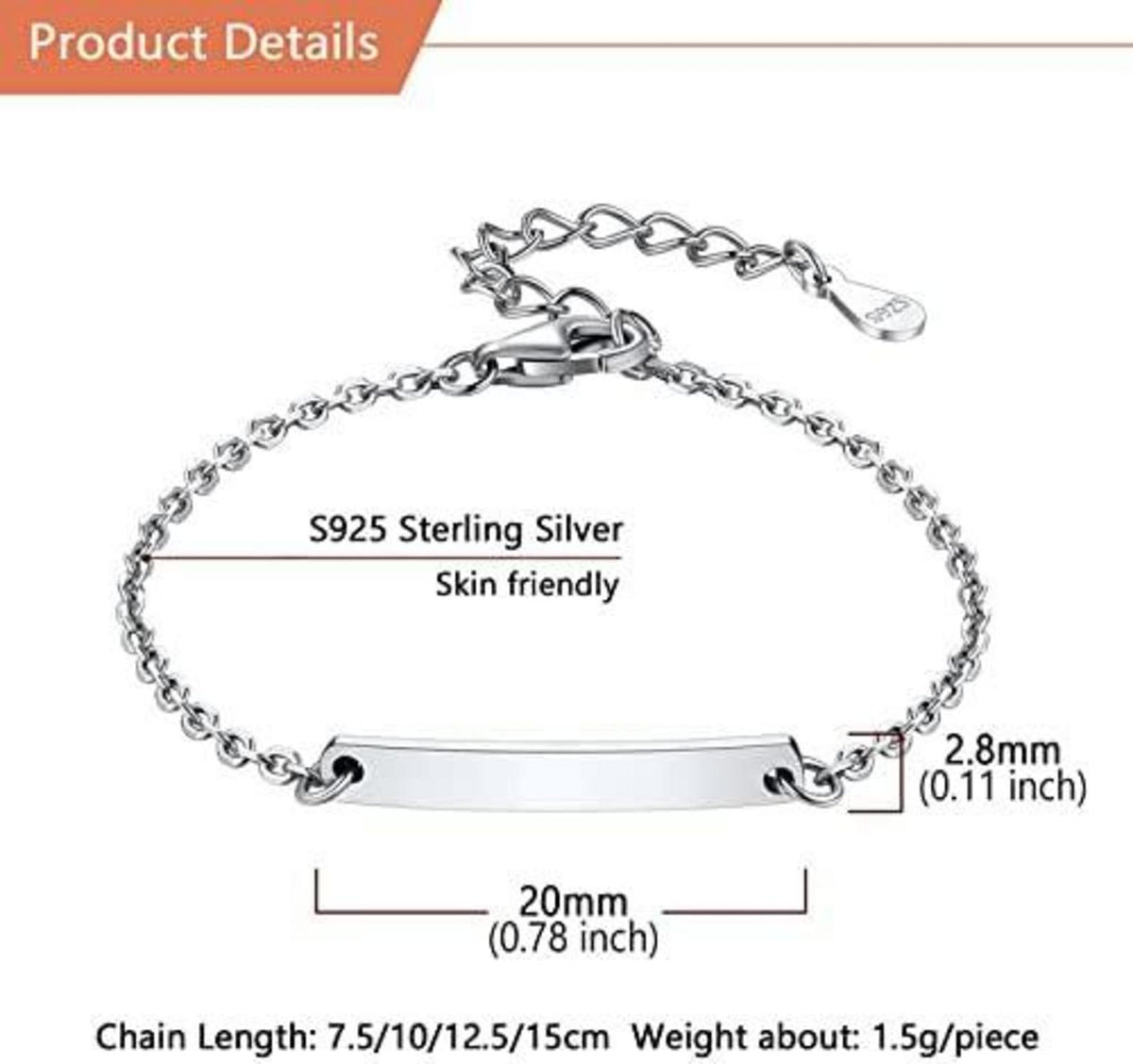 Kinder Baby Armband 925 Silber/Rosegold vergoldet ID Namensarmband 12,5cm+3cm