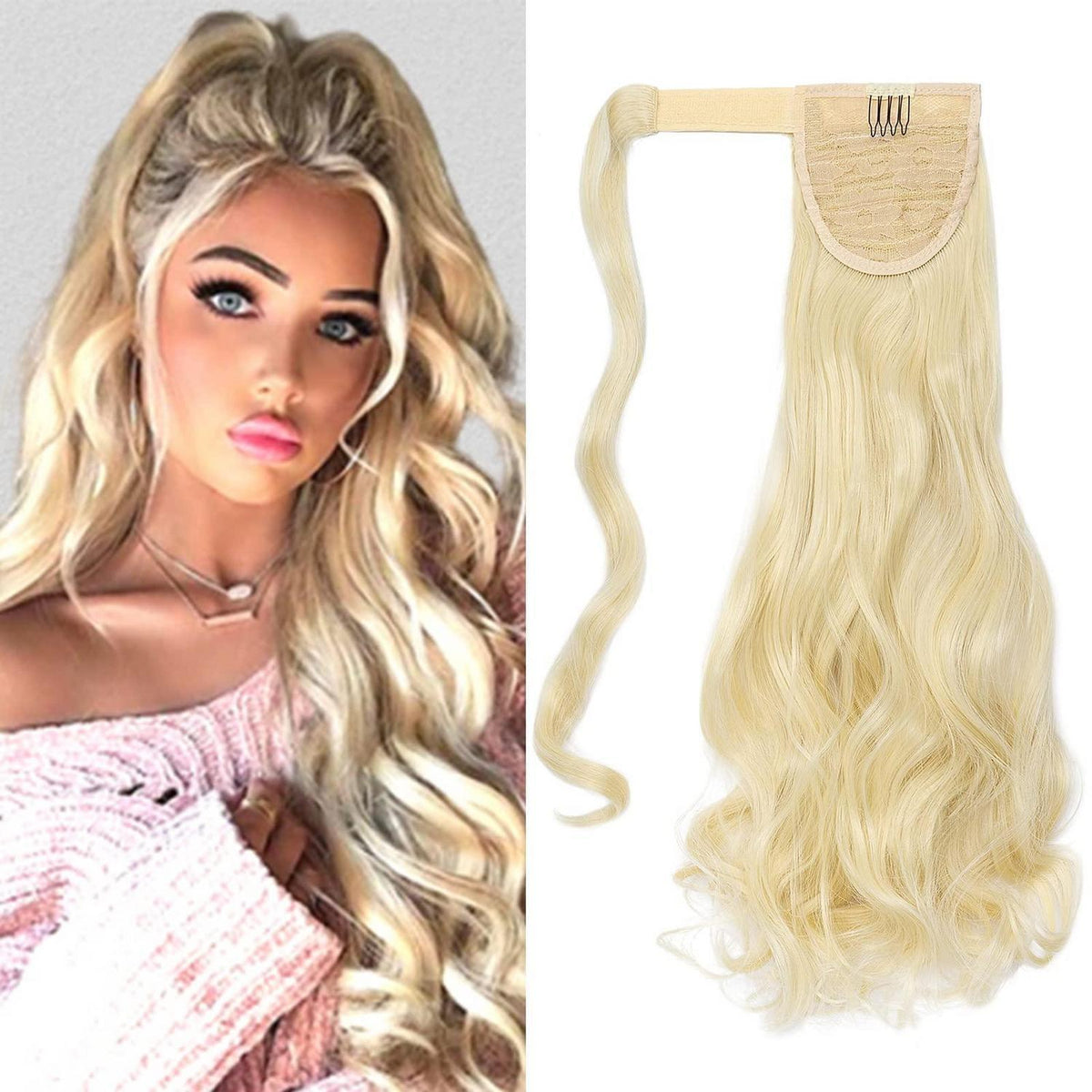Welliges Pferdeschwanz Haarverlängerung Blond 50cm