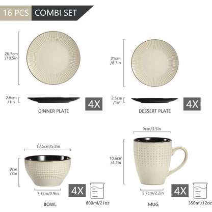 16-teiliges Steinzeug Tafelservice Guto Beige für 4 Personen