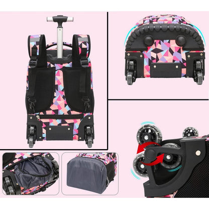 Schultrolley Rucksack mit Rollen – Sternenblau/Rosa für Kinder