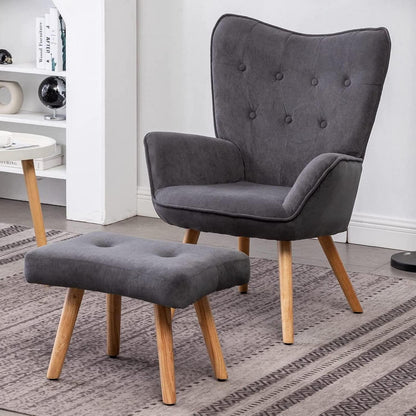 Ohrensessel mit Hocker – Dunkelgrauer Samt Relaxsessel