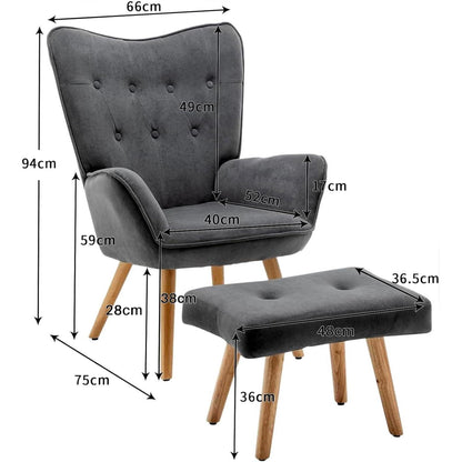 Ohrensessel mit Hocker – Dunkelgrauer Samt Relaxsessel