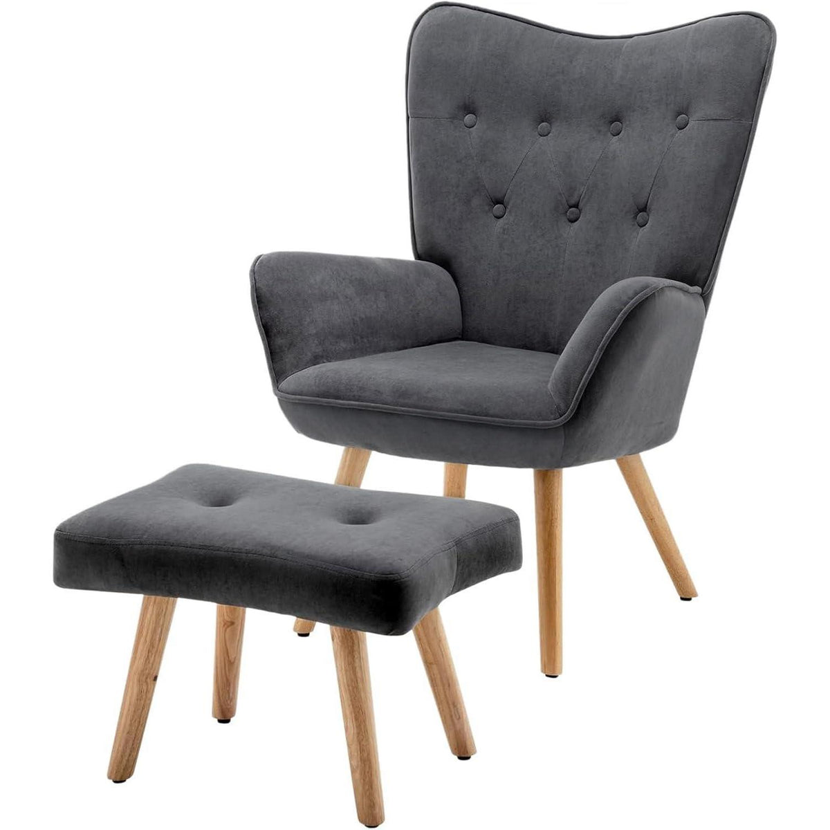 Ohrensessel mit Hocker – Dunkelgrauer Samt Relaxsessel