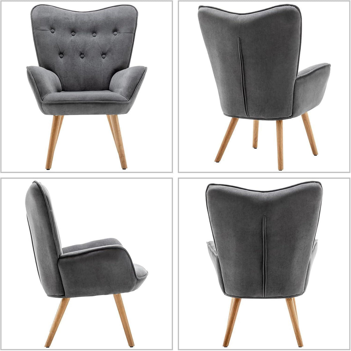 Ohrensessel mit Hocker – Dunkelgrauer Samt Relaxsessel