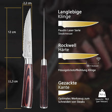 PAUDIN 8-teiliges Steakmesser Set Edelstahl mit Holzgriff