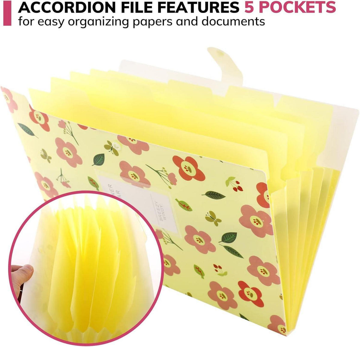 Dokumentenmappe A4 Fächermappe Plastik Floral Gelb Organizer