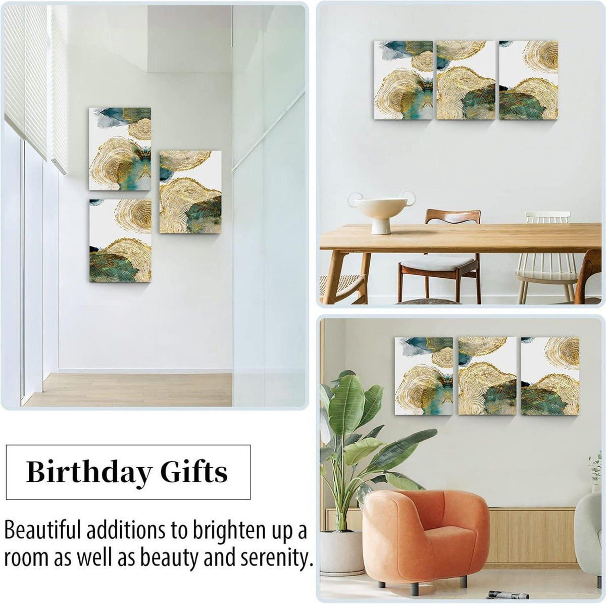 Abstrakte Goldener Jahresring Leinwand Bilder 3-teilig 30x40cm