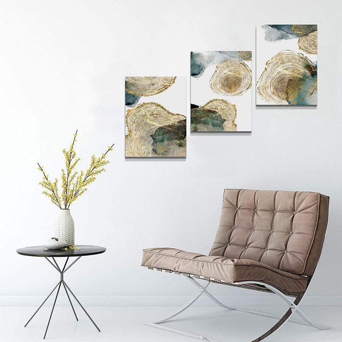 Abstrakte Goldener Jahresring Leinwandbilder 3tlg. Wanddekoration 30x40cm