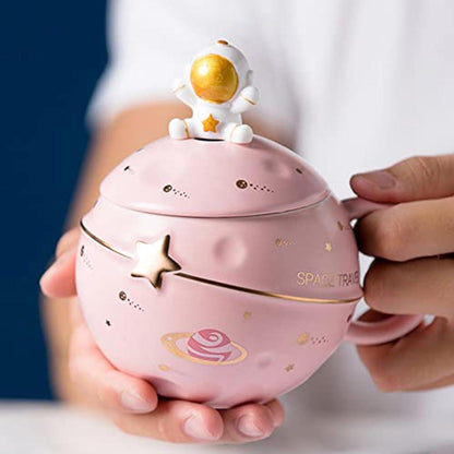 Kawaii Astronaut Planet Tasse Keramik Neuheit Becher Deckel