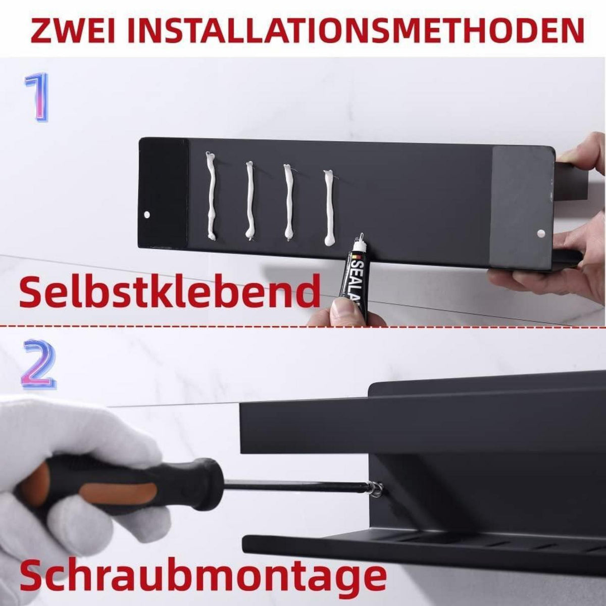 Duschablage Ohne Bohren Mattschwarz 40CM – Ablauflösung & Ordnung