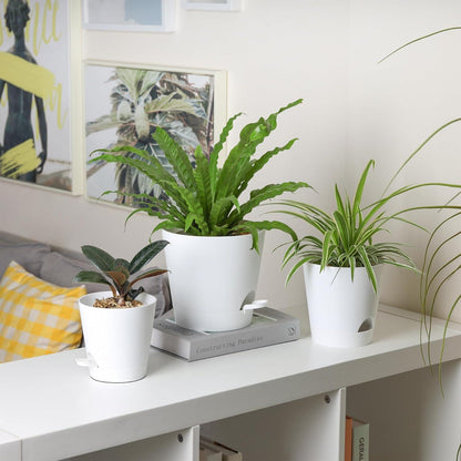 T4U Kunststoff Blumentopf 6er-Set Selbstbewässerung Übertopf Weiß 20cm