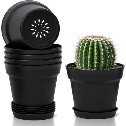 T4U 12,5cm Kunststoff Blumentopf 6er-Set mit Untersetzer und