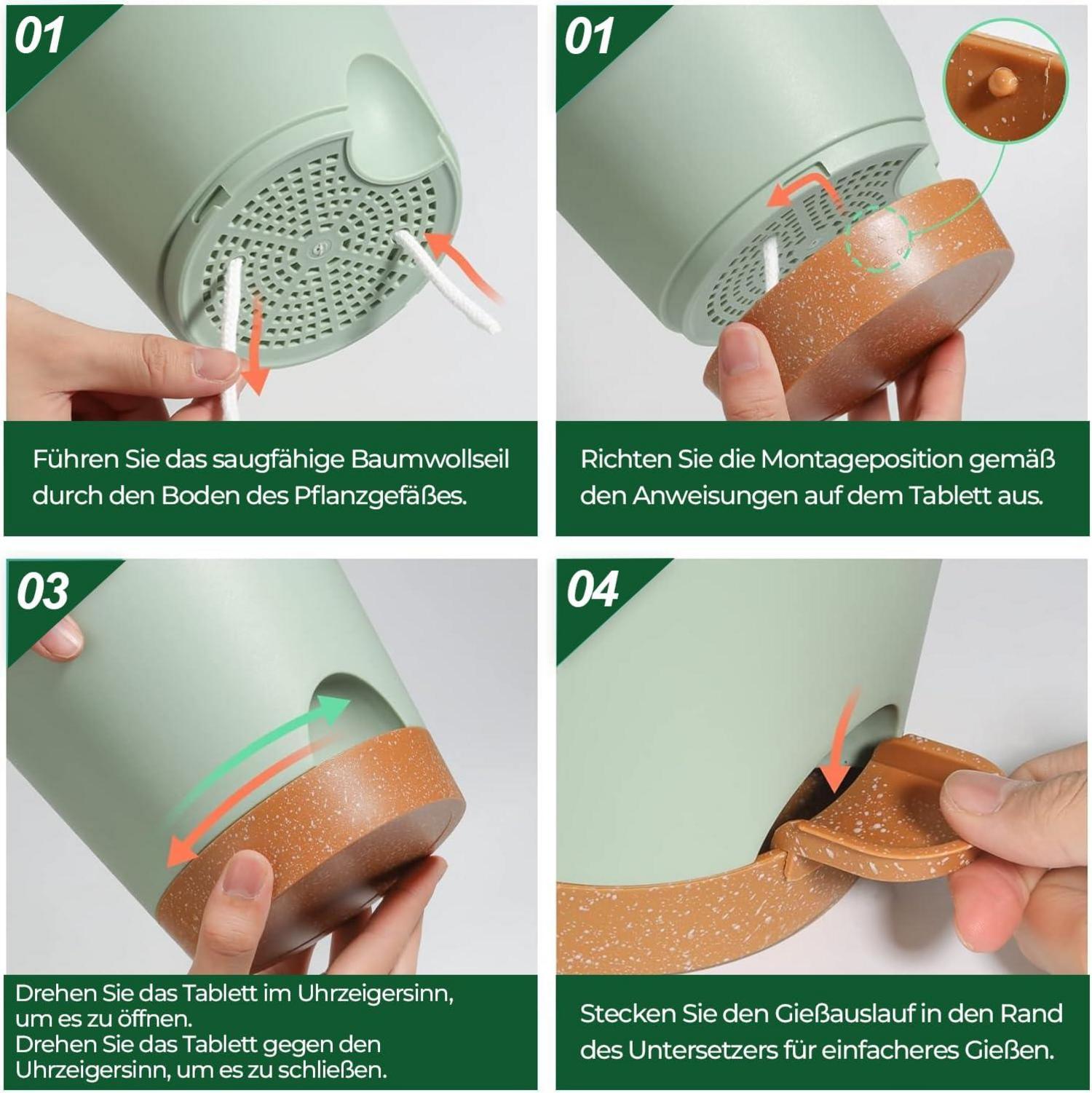 Kunststoff Blumentopf Selbstbewässerung 3er-Set 20cm Grün Garten Pflanzen