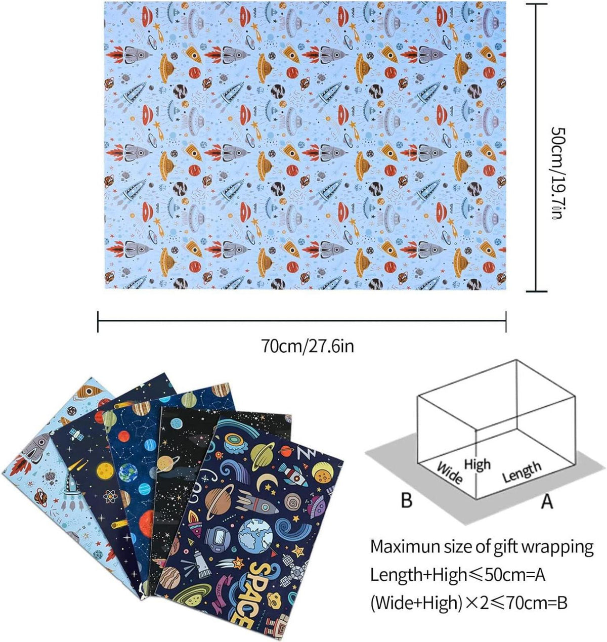 Geschenkpapier Weltall 6 Blätter 70x50cm Geburtstag