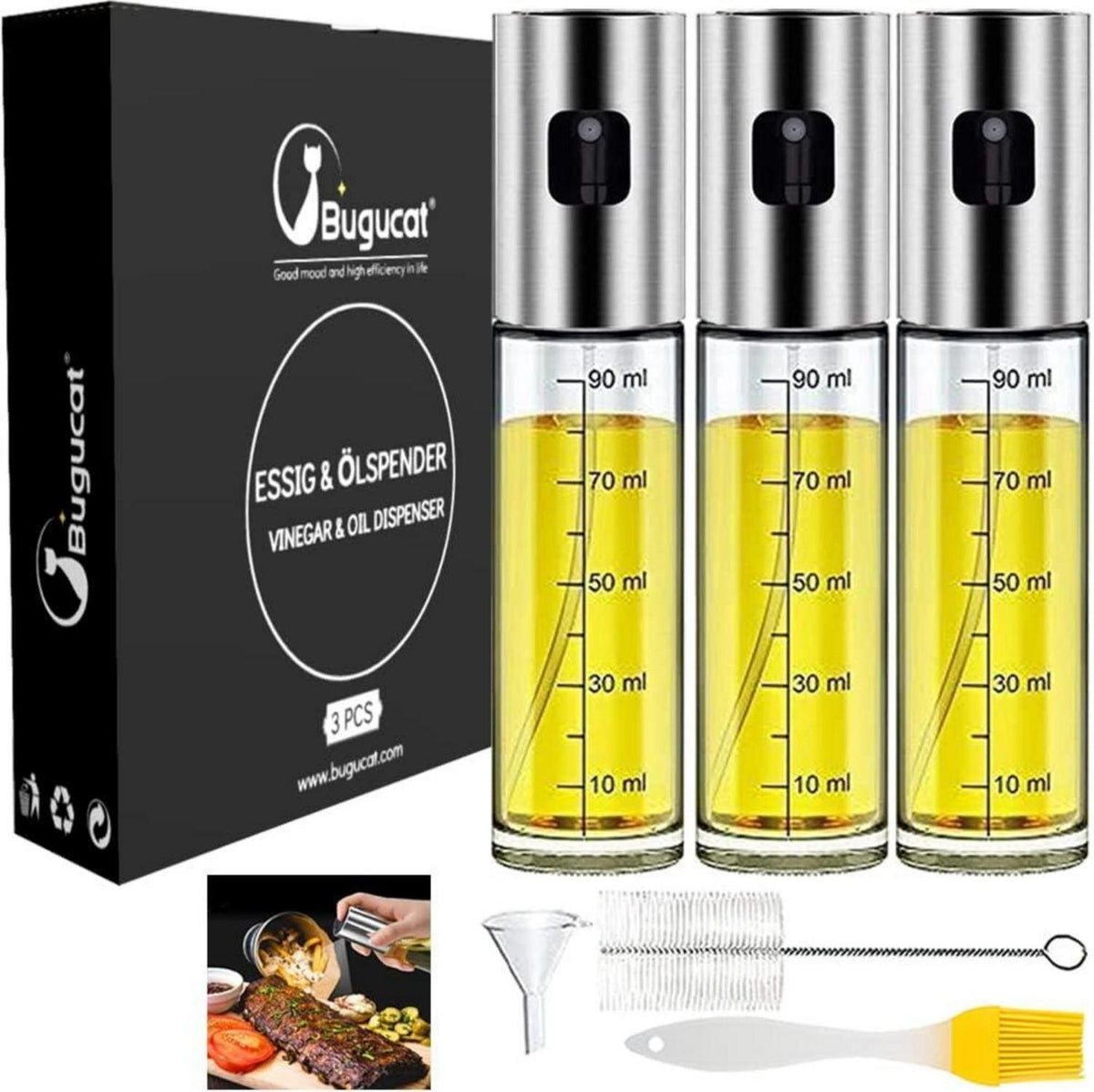 Ölsprüher Flasche 100ML 3 Stück Sprühflasche transparent Bürste