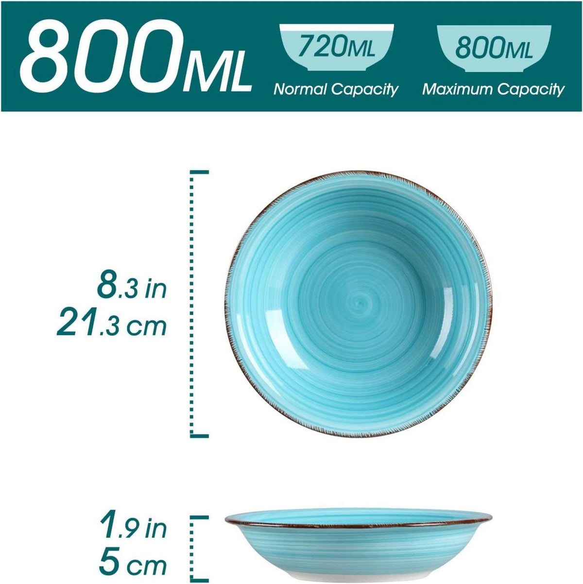 Suppenteller Steinzeug Blau 6-teiliges Tellerset Ø 21,3 cm