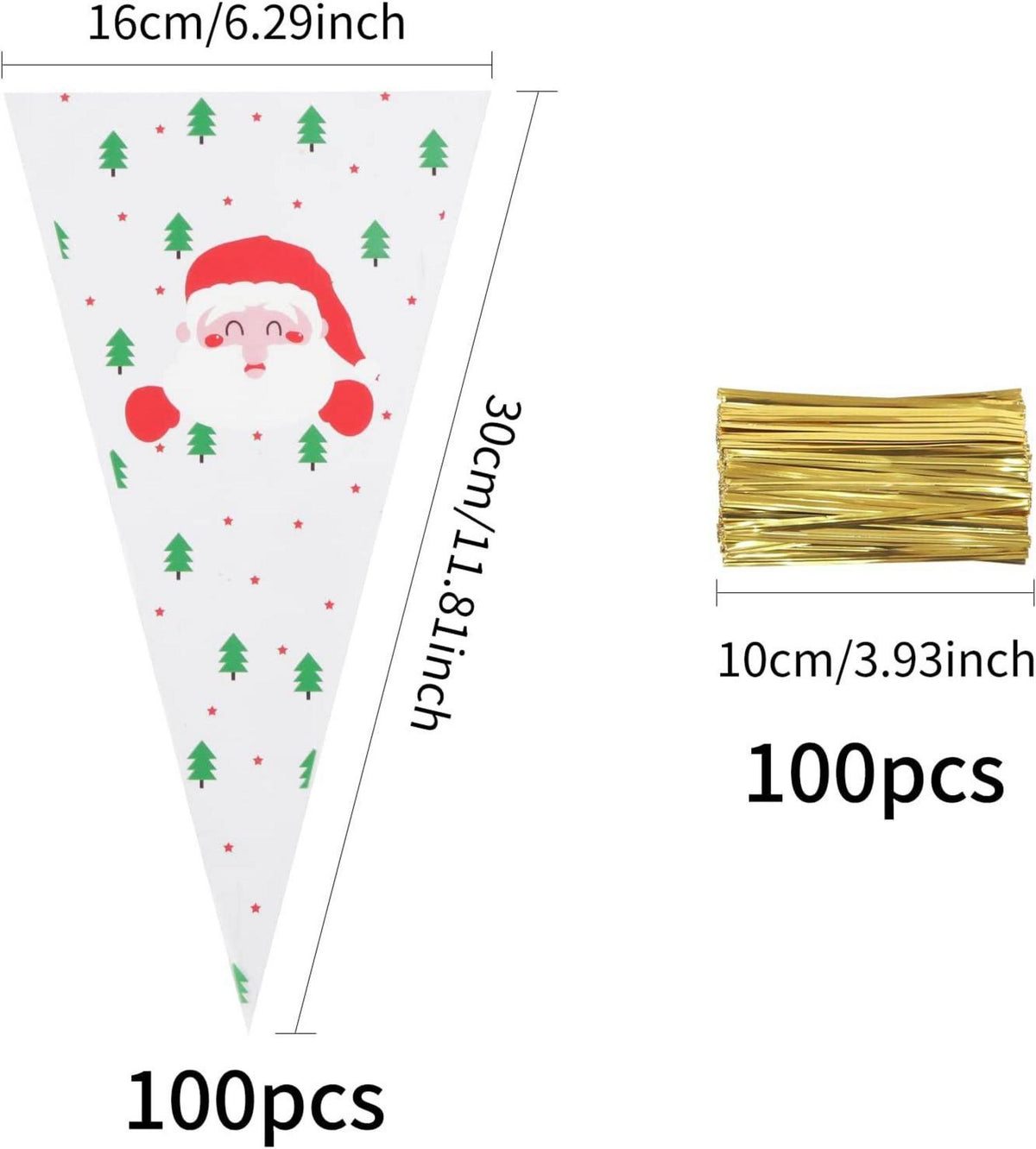 100 Weihnachten Spitztüten 16x30cm Transparent Süßigkeiten