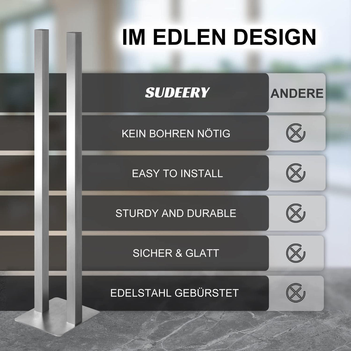 Edelstahl Handtuchhalter ohne Bohren, 39cm, gebürstet