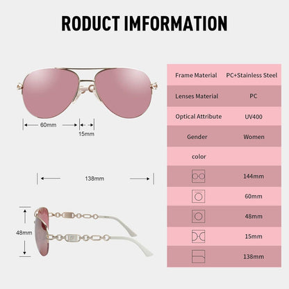 Verspiegelte Piloten Sonnenbrille Damen UV400 Gold Pink
