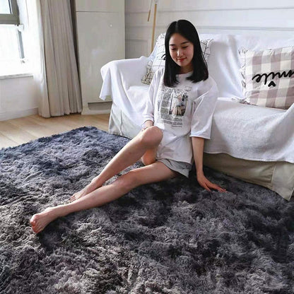 Flauschiger Teppich Rund Modern Hochflor Rutschfest Grau Schwarz 200x300cm