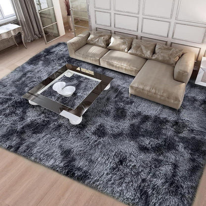 Flauschiger Teppich rund, hochflor, rutschfest, 200x250cm, Schwarz Grau