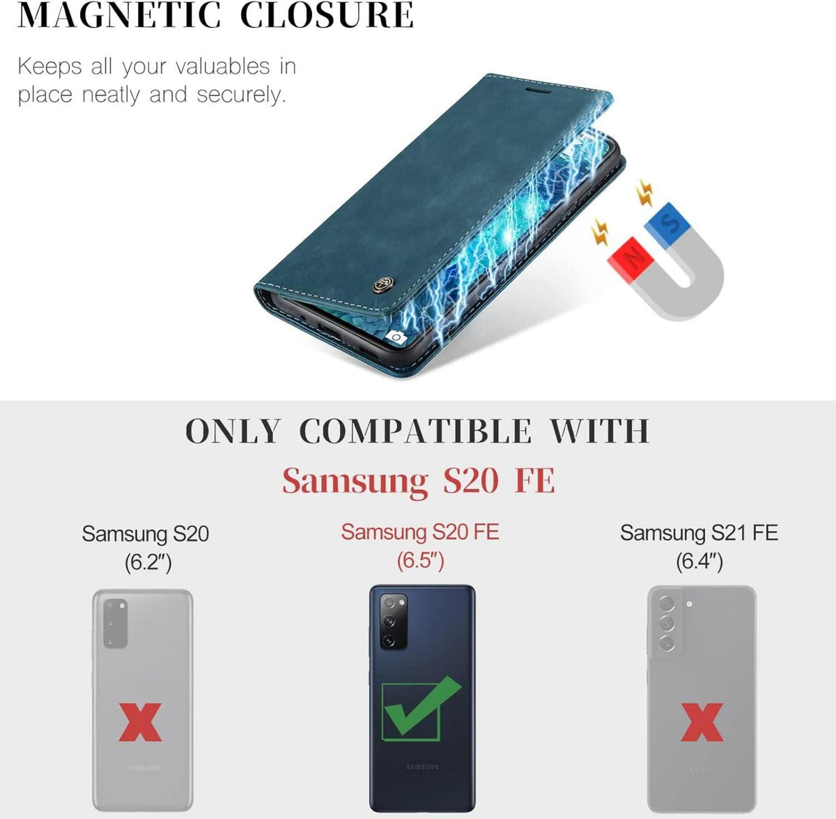 Caseme Samsung Galaxy S20 FE 5G/4G Hülle Leder Klappbar Flip