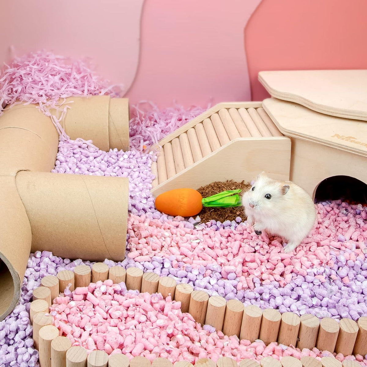 Holz Karotten Kauspielzeug für Kleintiere 6er Set - Hamster, Rennmäuse, Mäuse