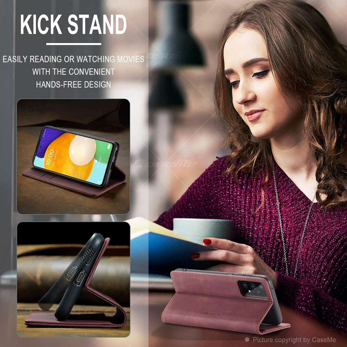 CaseMe Samsung Galaxy A53 5G Hülle Leder Flip Case Weinrot