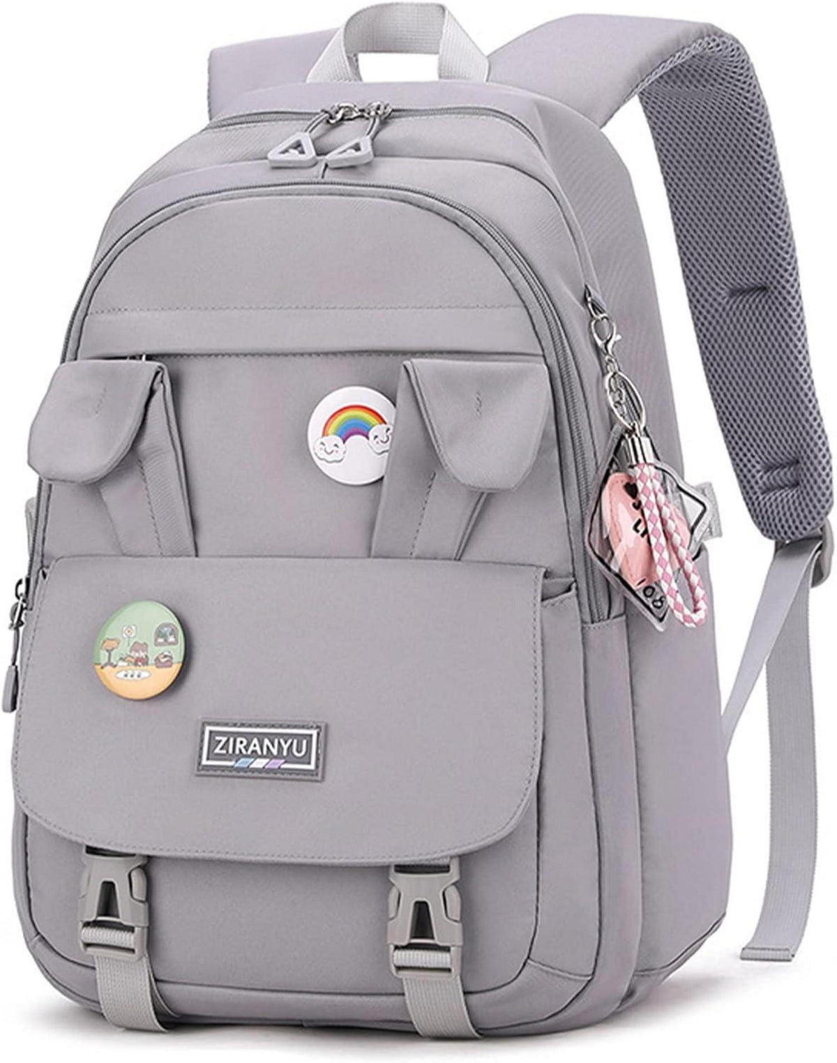 Rucksack Damen Schulrucksack Mädchen Teenager Laptop 15,6 Zoll Grau