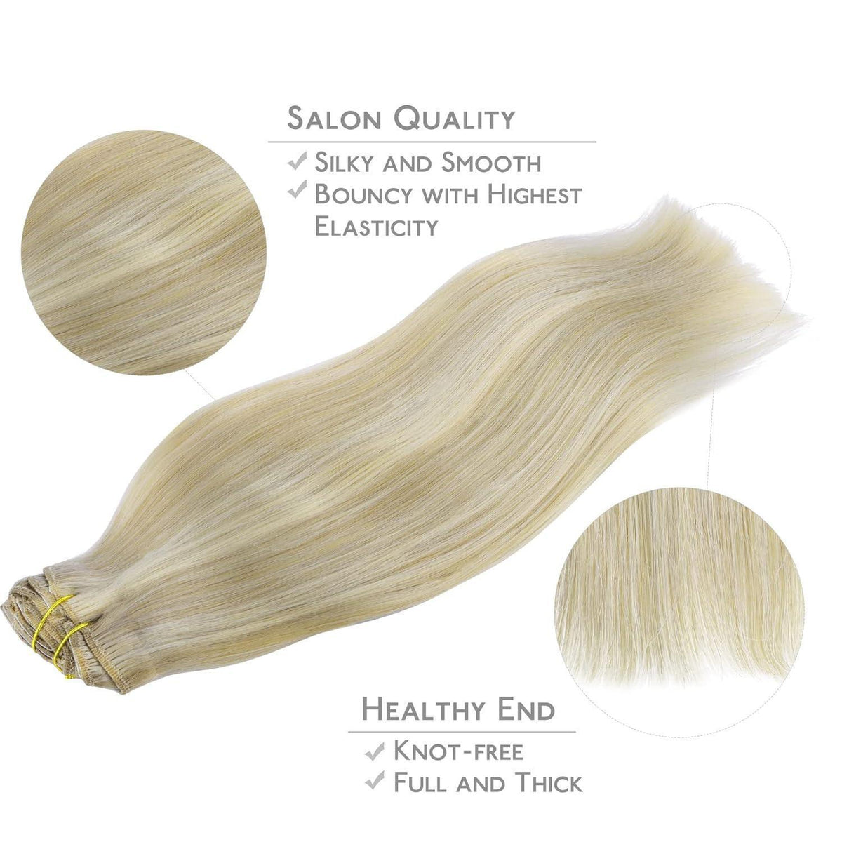 Echthaar Clip-Ins Aschblond Highlights Platinblond 40cm