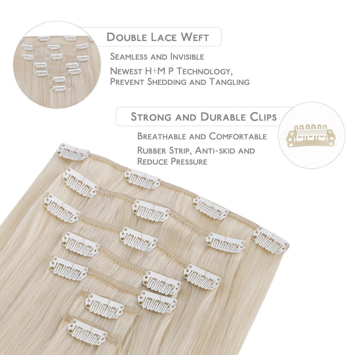 Echthaar Clip-Ins Platinblond (35cm, 120g)