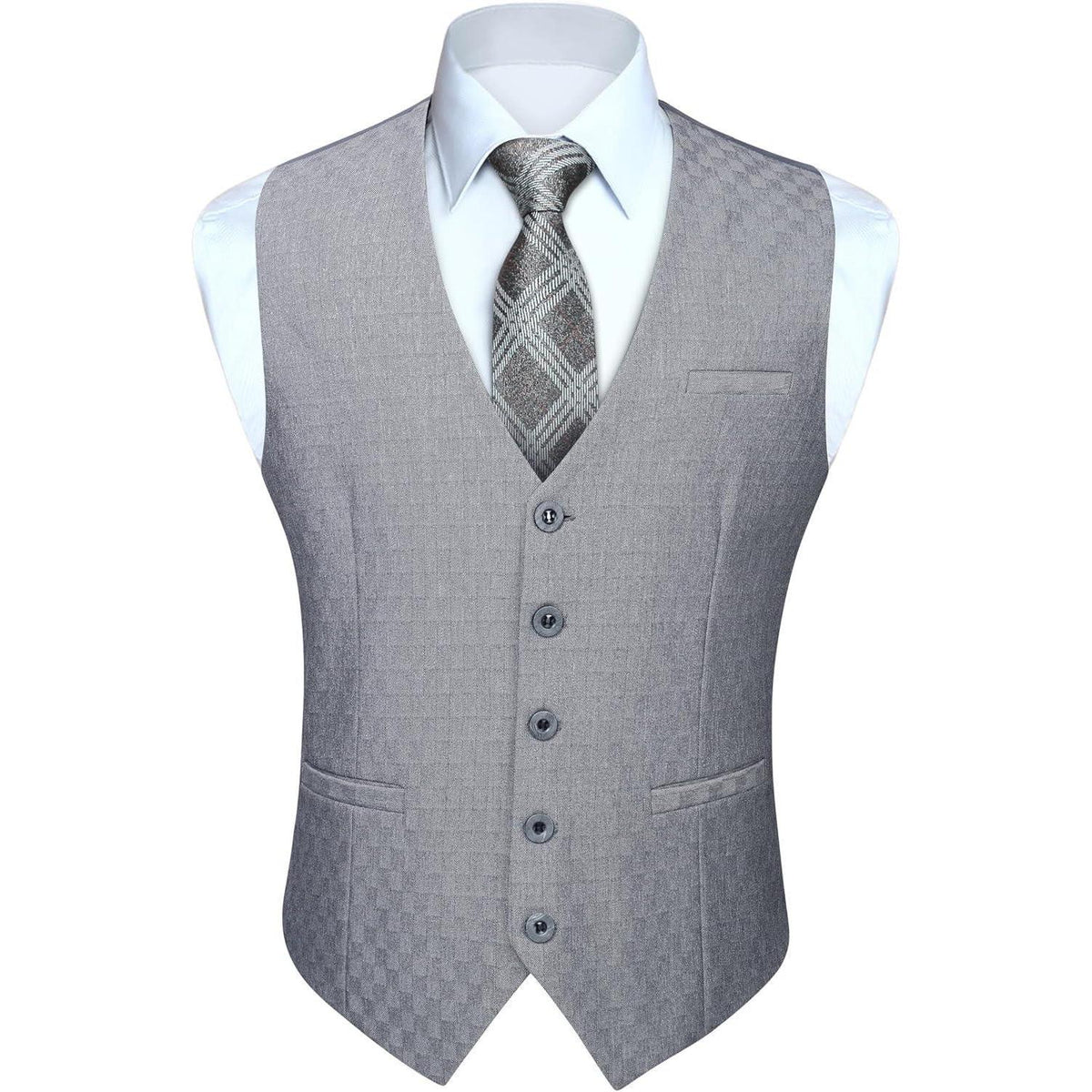 Herren Anzugweste Baumwolle V-Ausschnitt Elegant Hellgrau XS-4XL