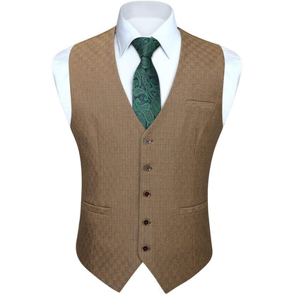 Herren Anzugweste Baumwolle V-Ausschnitt Elegant Retro Braun XS-4XL