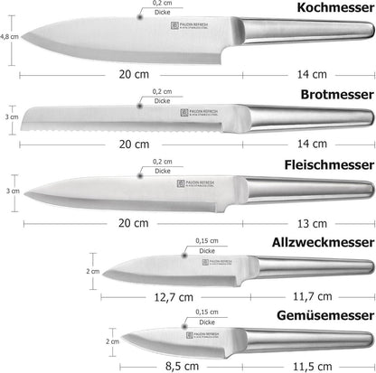 5-teiliges Messerset Edelstahl Kochmesser Brotmesser Fleischmesser