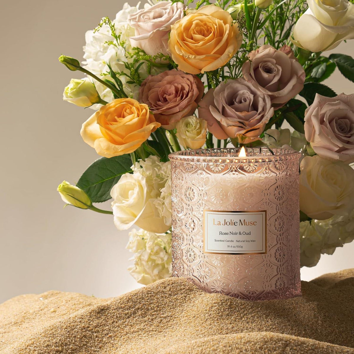 Duftkerze Wild Rose, 550g, Natürliche Kerze im Glas, 90