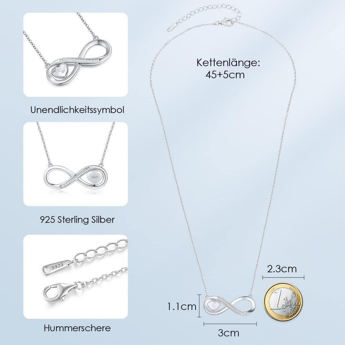 Silberne Infinity Herz Kette mit Geburtsstein – Damen Schmuck Geschenk