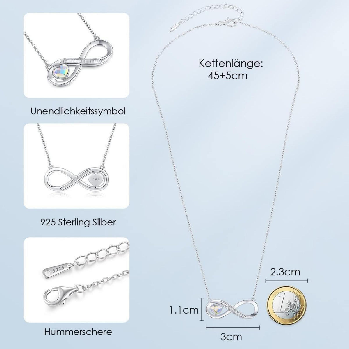 Silberne Infinity Herz Kette mit Geburtsstein & Zirkonia