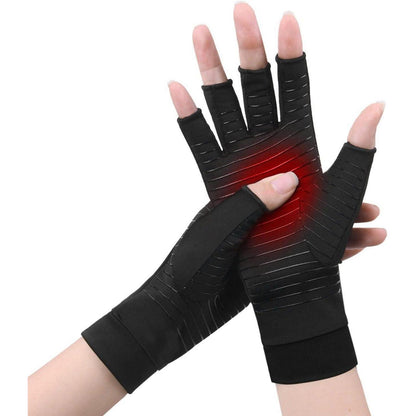 Kupfer Kompressionshandschuhe fingerlos für Arthritis Schmerzlinderung S Schwarz